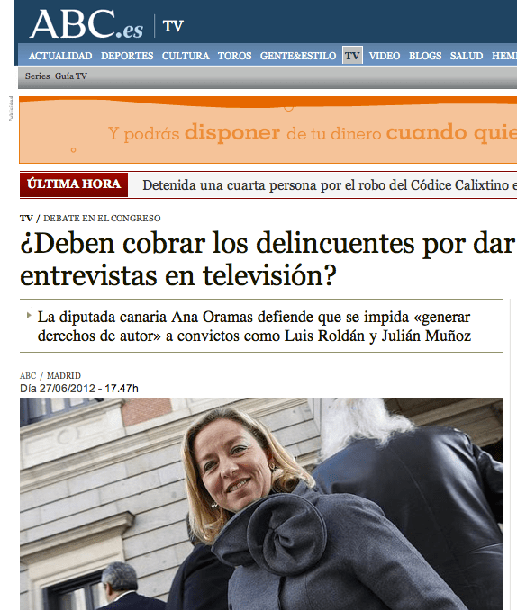 Ana Oramas castiga a los corruptos en el Congreso y los arropa en casa (ABC)