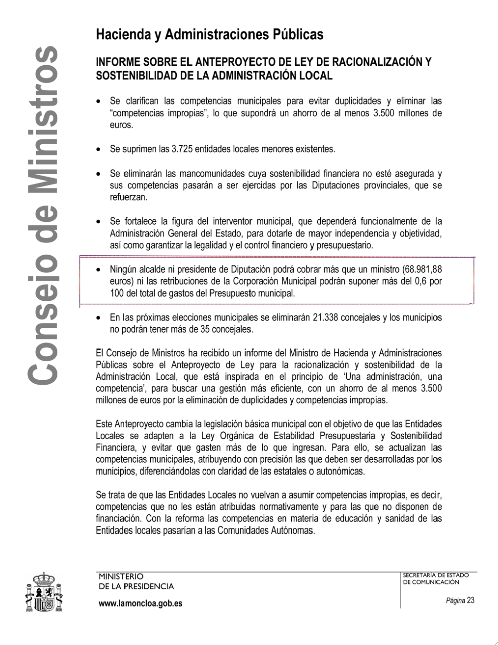 Anteproyecto Ley Racionalización ayuntamientos,