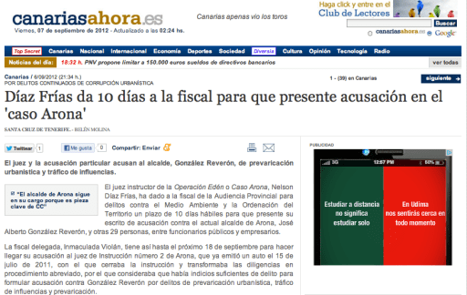 Ultimatum a Fiscalíi para la acusacion del Caso Arona 1 (Canarias Ahora)