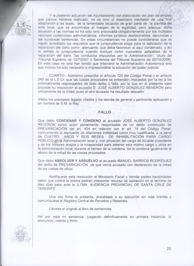 Sentencia inhabilitación alcalde Arona, copia oficial del fallo (pg 20)