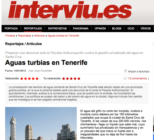 Para leer la introducción del reportaje de Interviú "Aguas Turbias en Tenerife" en su edición original (Interviú), hacer click sobre la imagen.
