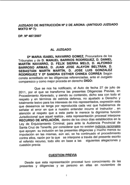 Recurso acusados Caso Arona, 1