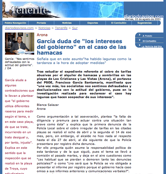 Escandalo Hamacas Las Vistas Los Cristianos 2001 (diario de avisos)