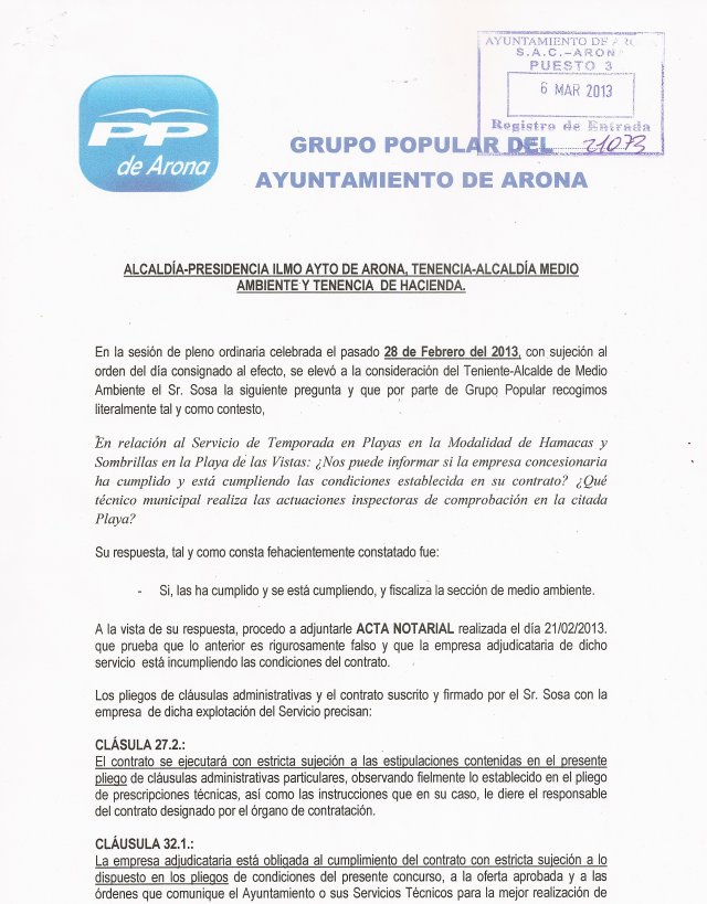 PP denuncia infracción servicio hamacas Las Vistas, 2013