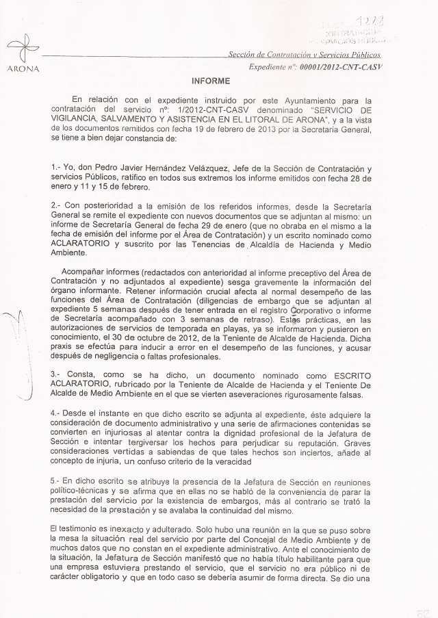 Técnico municipal denuncia presiones e ingerencias políticas (Servicio Socorrismo Arona), 1